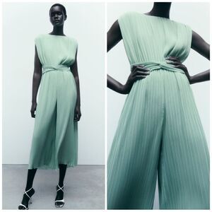 ZARA KNOTTED WAIST PLEATED JUMPSUIT